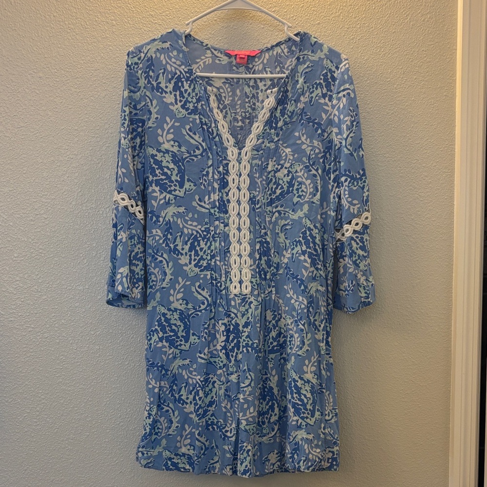 Lilly Pulitzer Hollie Tunic - Turtley Awesome - Blue and White Tunic Top